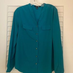 L Turquoise long sleeve button down top